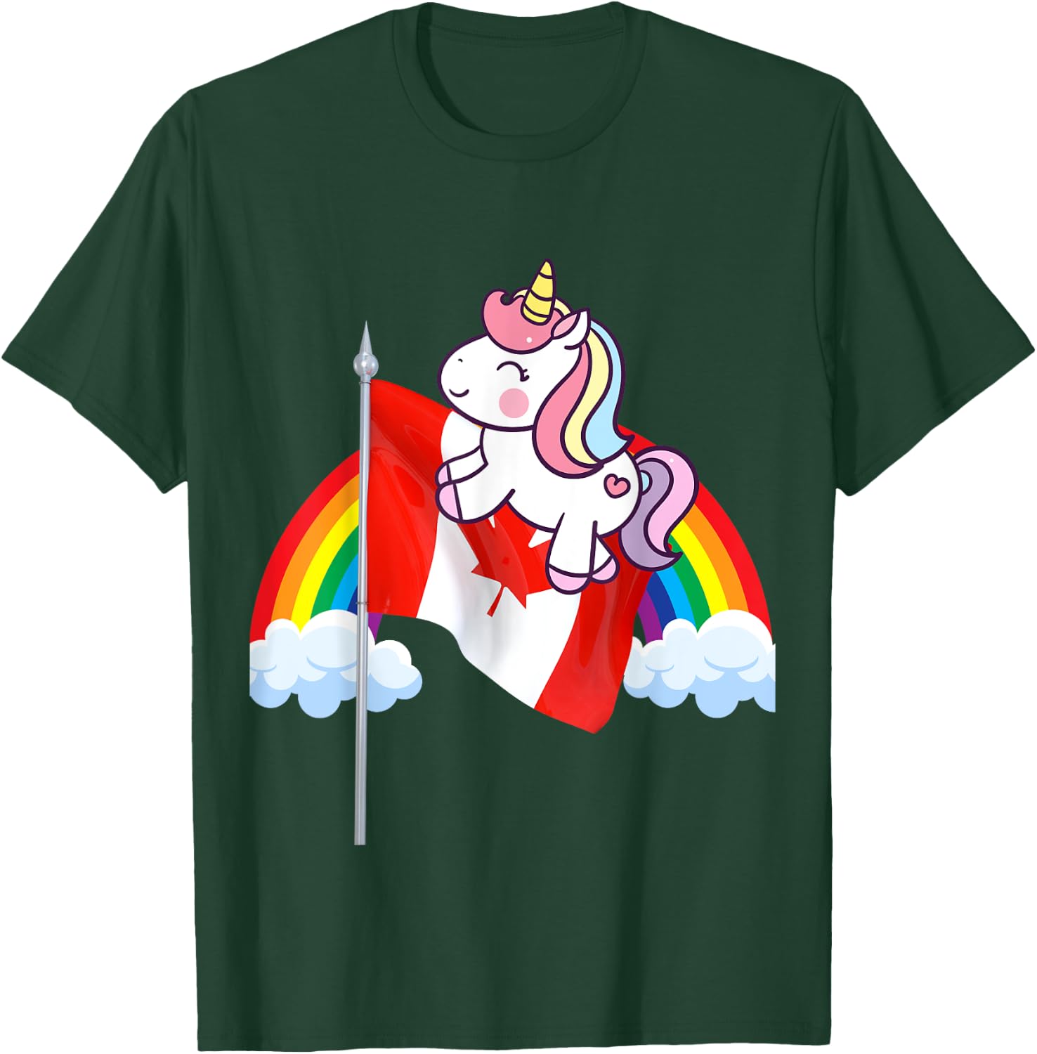 Unicorn Riding Canada Flag Boys Girls Women Kids Canadian T-Shirt - T-Shirt | Forest