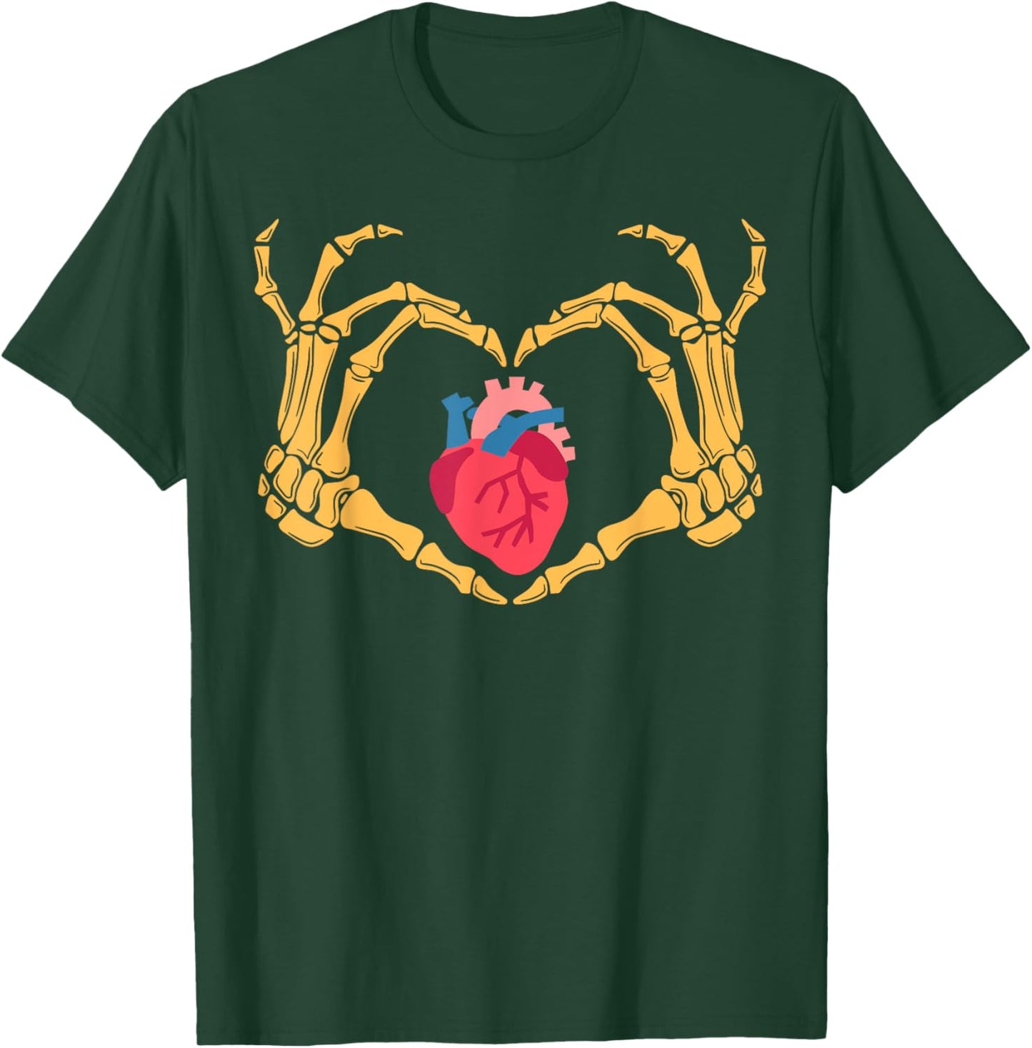Skeleton Hand Heart Anatomy Cardiac CVICU Nurse Halloween T-Shirt - T-Shirt | Forest
