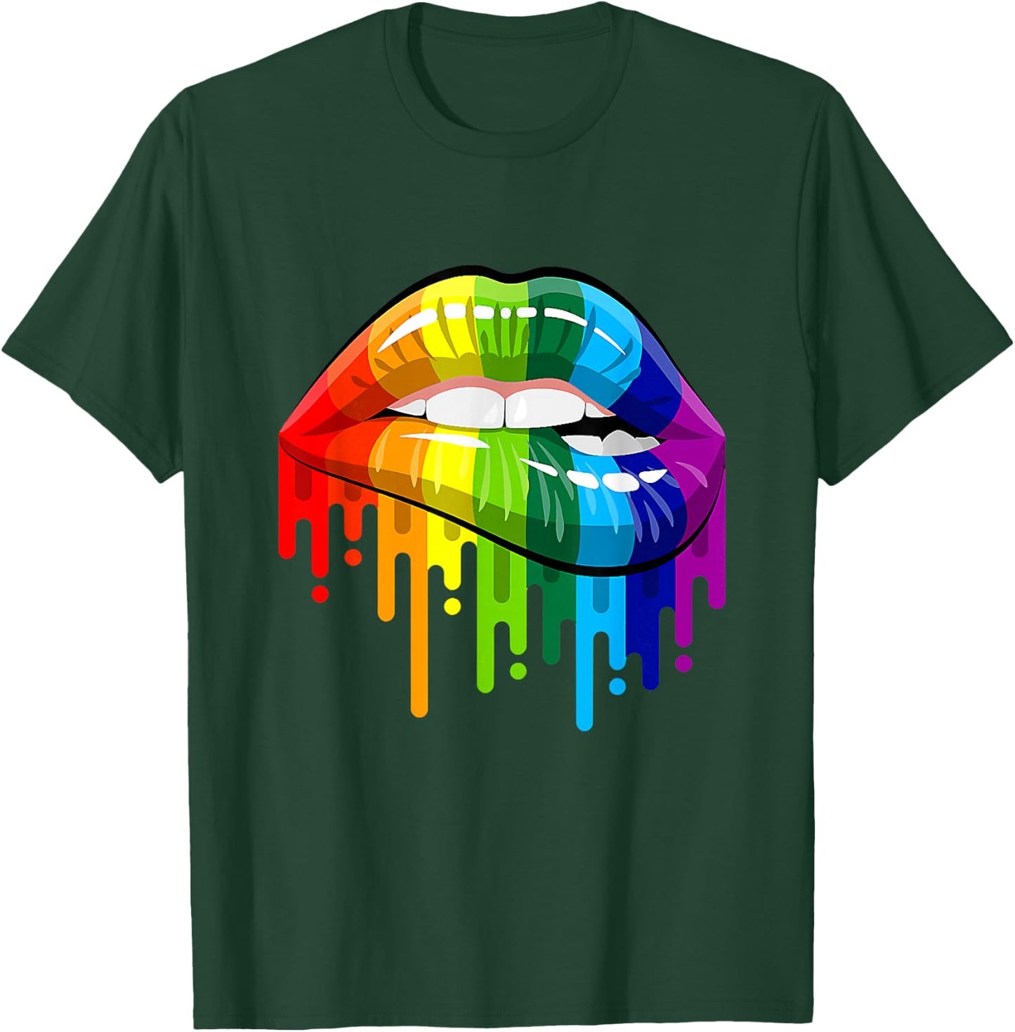 80's Sexy Colorful Graphic Lips, Women Printed Design Lips T-Shirt - T-Shirt | Forest
