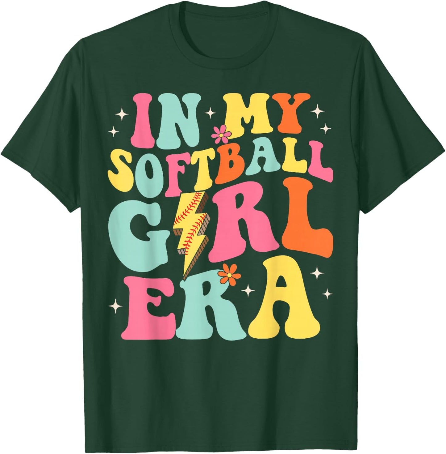 In My Softball Girl Era Retro Groovy Softball Girl T-Shirt - T-Shirt | Forest