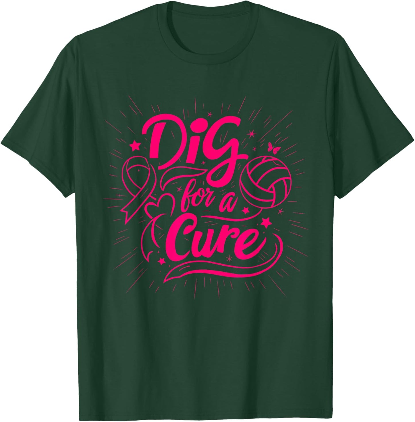 Dig For A Cure Breast Cancer Awareness Volleyball Pink T-Shirt - T-Shirt | Forest