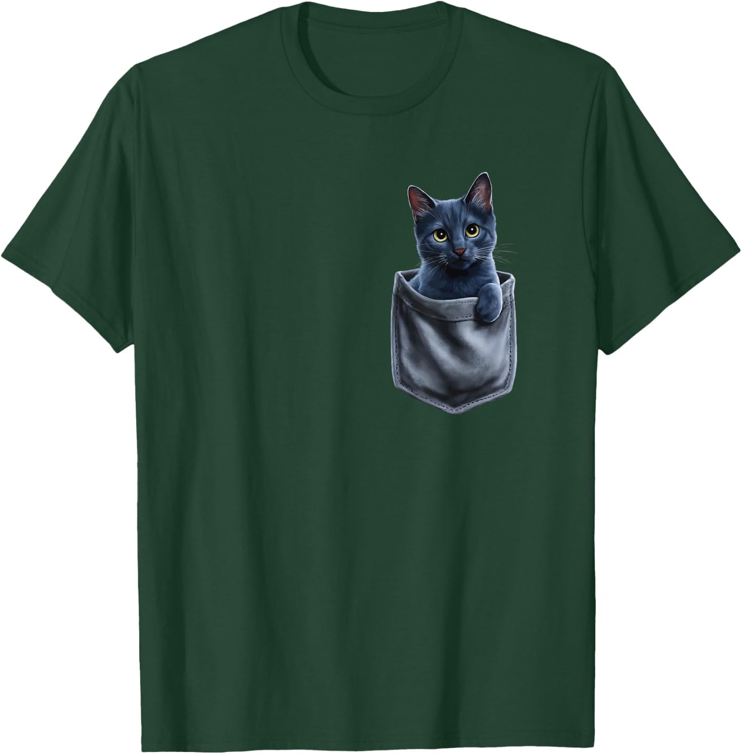 Russian Blue Cat In Pocket Men Women Kids T-Shirt - T-Shirt | Forest