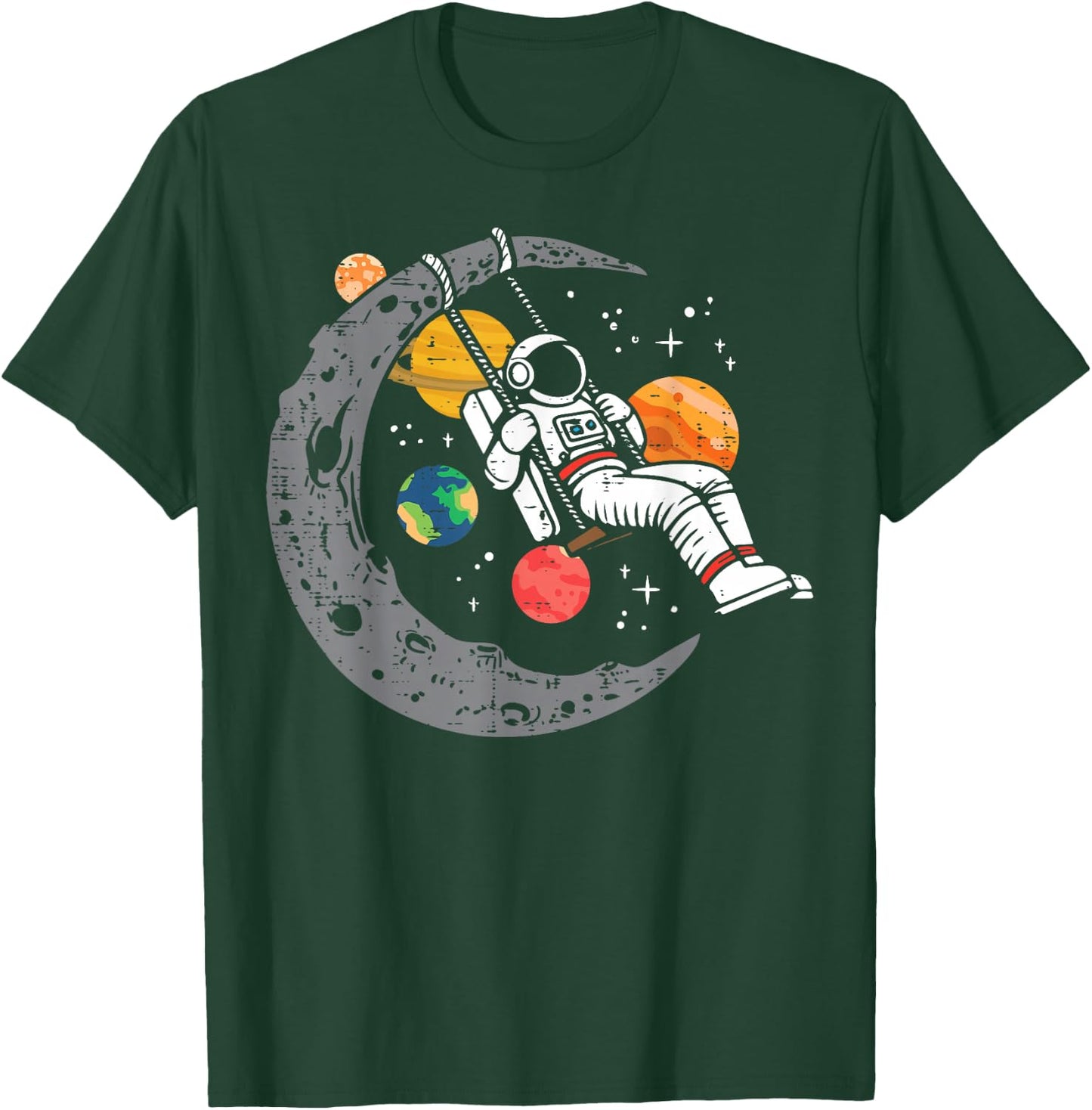 Astronaut Moon Swing Planets Space Galaxy Women Kids Men T-Shirt - T-Shirt | Forest