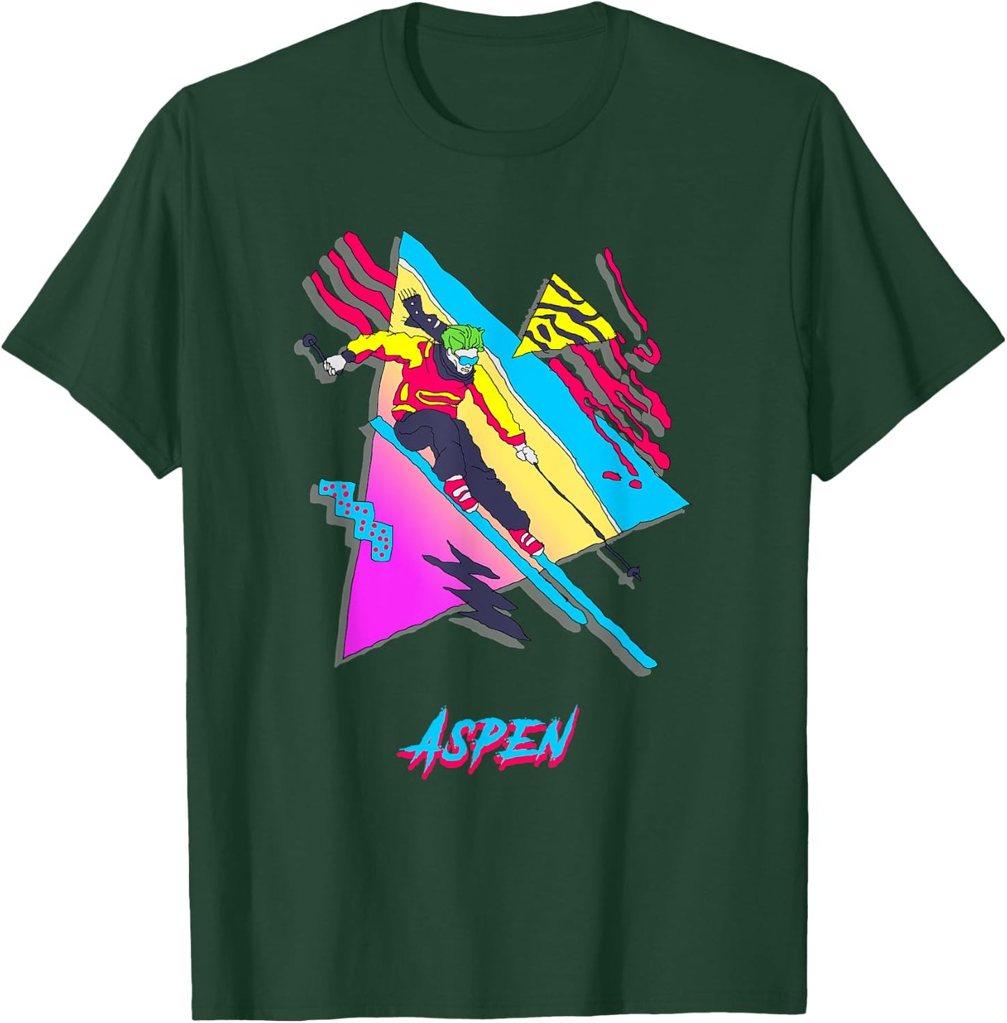Retro Vintage 80s Skier Aspen Mountain Adventure T-Shirt - T-Shirt | Forest