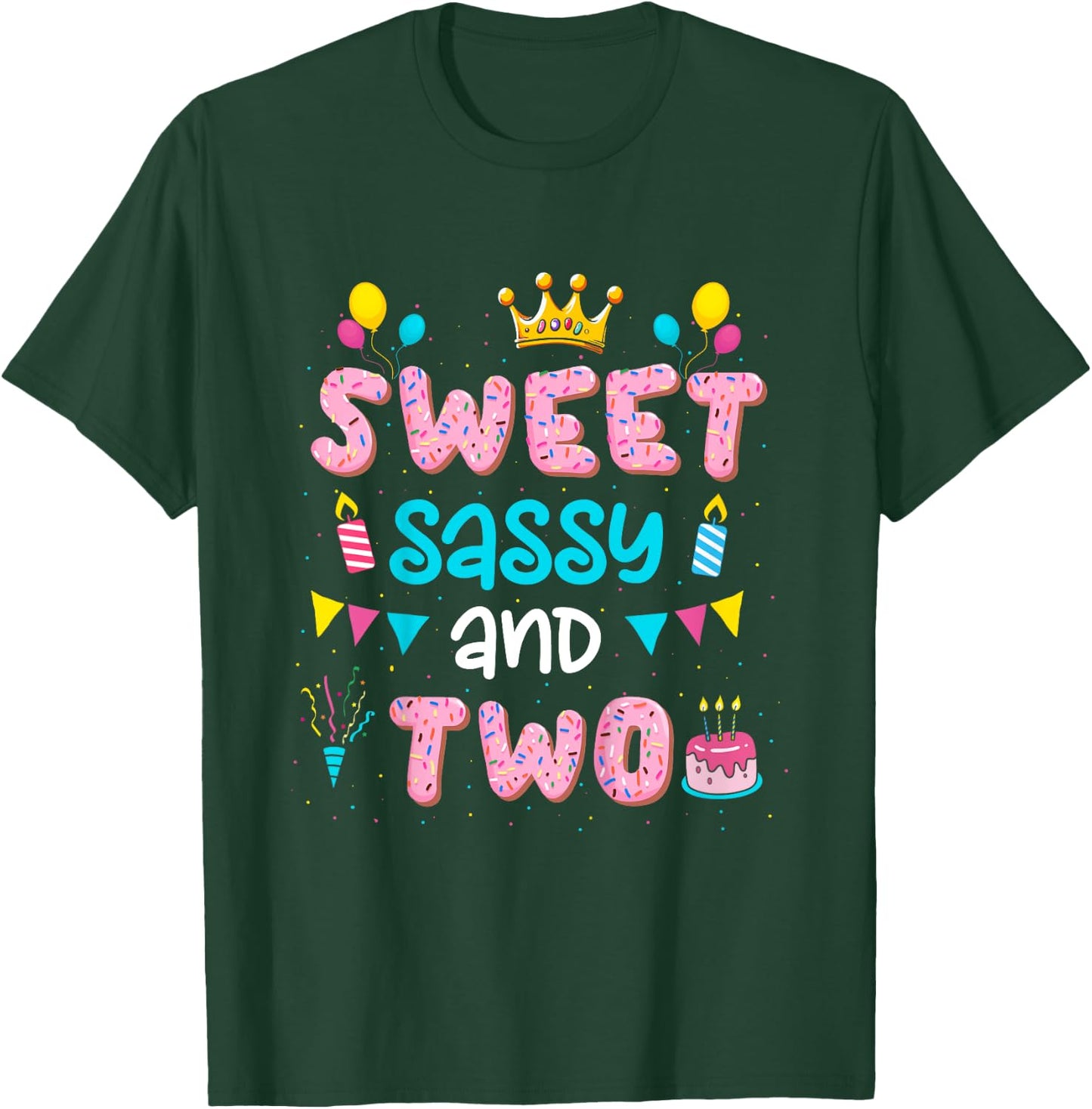 Kids Sweet Sassy And Two Birthday Girls 2 Year Old 2nd Birthday T-Shirt - T-Shirt | Forest