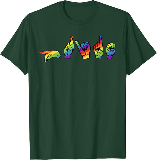 Funny Pride Sign Language Rainbow Lesbian Gay LGBTQ ASL T-Shirt - T-Shirt | Forest