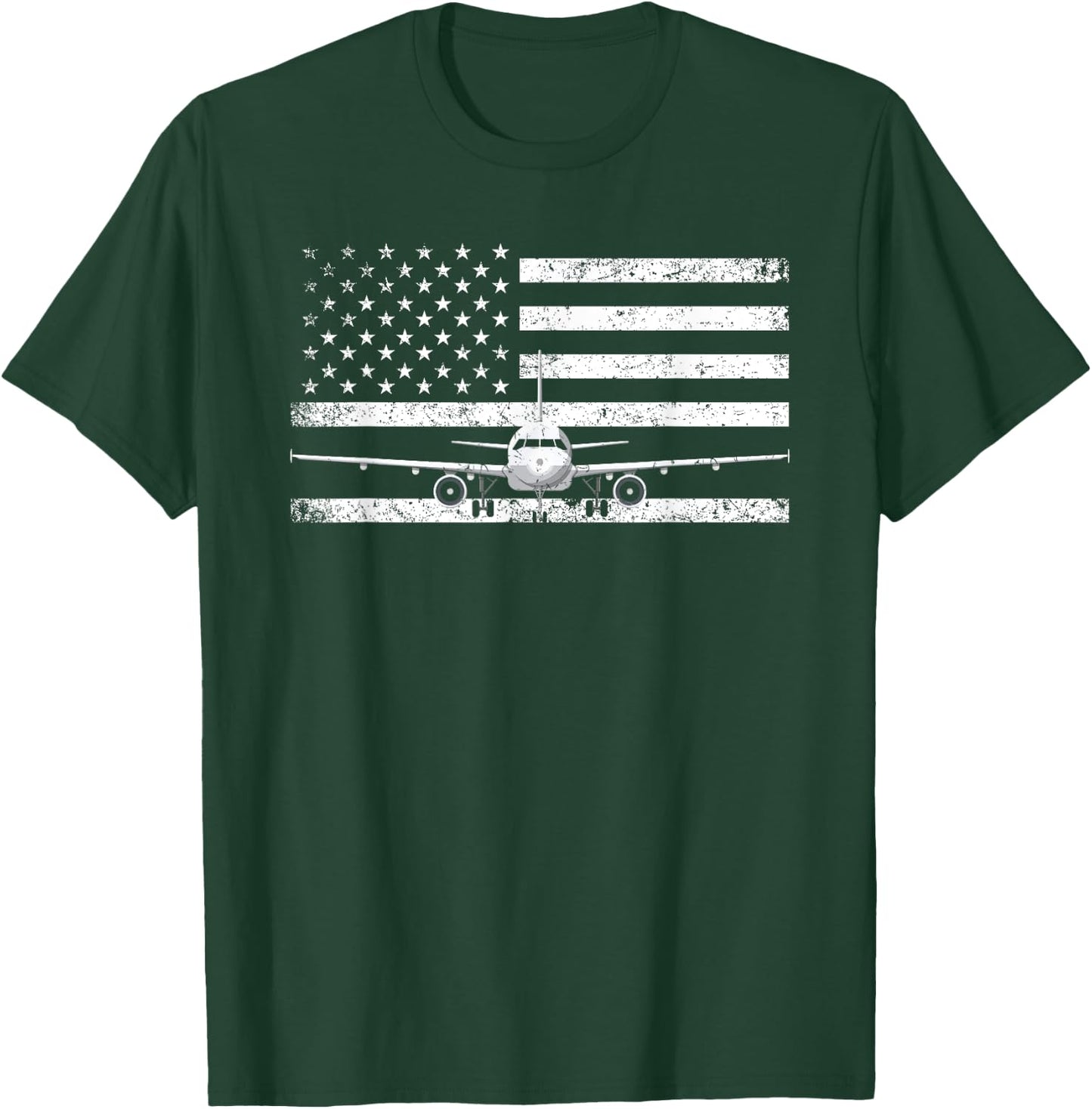 US Flag Airplane Patriotic American Pilot T-Shirt - T-Shirt | Forest