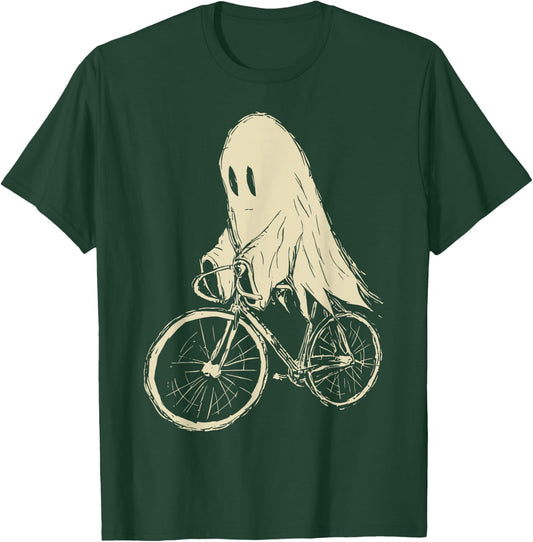 Vintage Ghost Riding Bicycle Cycing Biking Halloween T-Shirt - T-Shirt | Forest