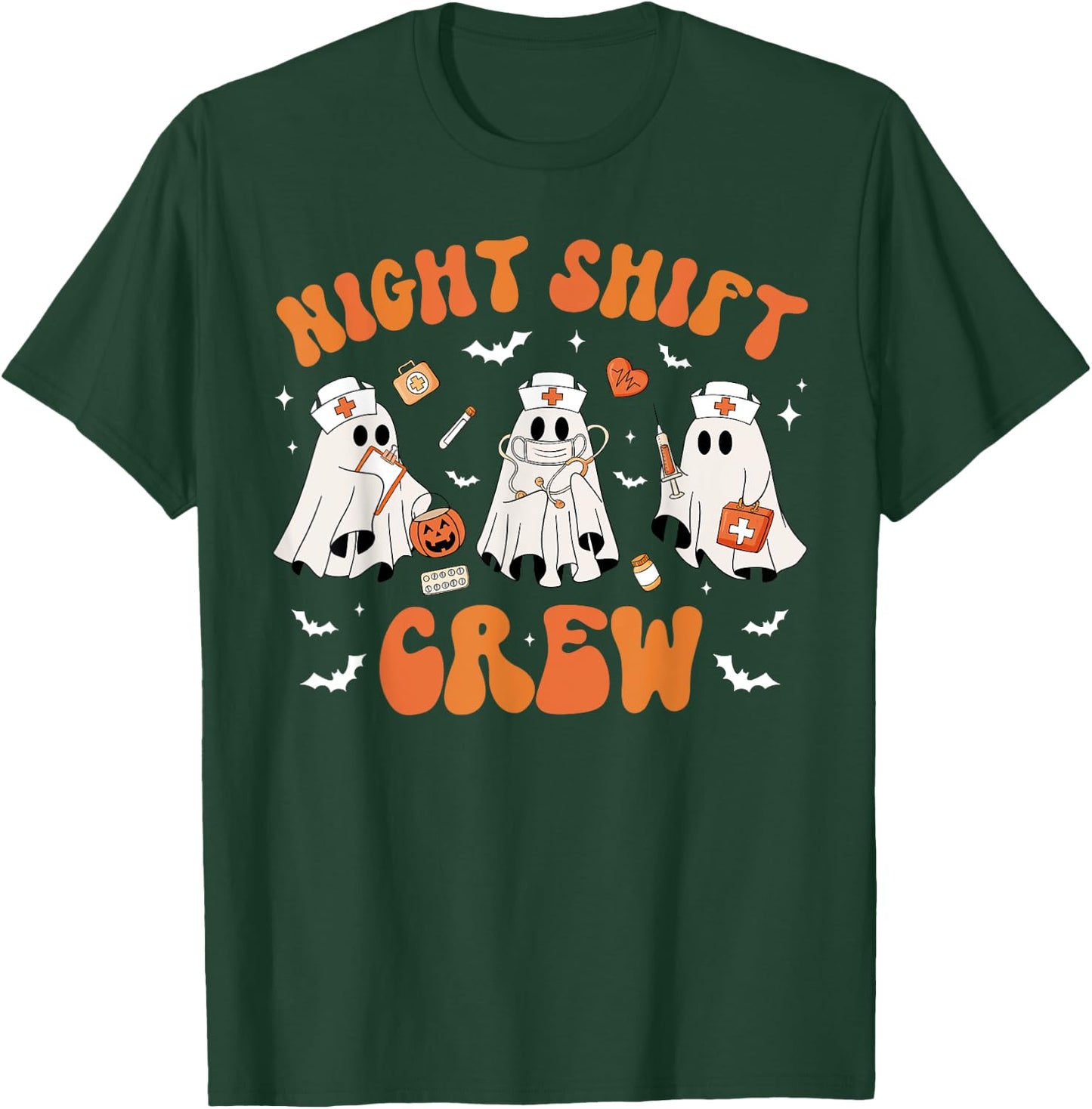 Night Shift Boo Crew Health Worker Halloween Ghost Nurse T-Shirt - T-Shirt | Forest