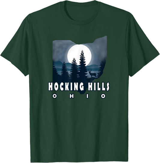 HOCKING HILLS State Park With Deer and Moon T-Shirt - T-Shirt | Forest