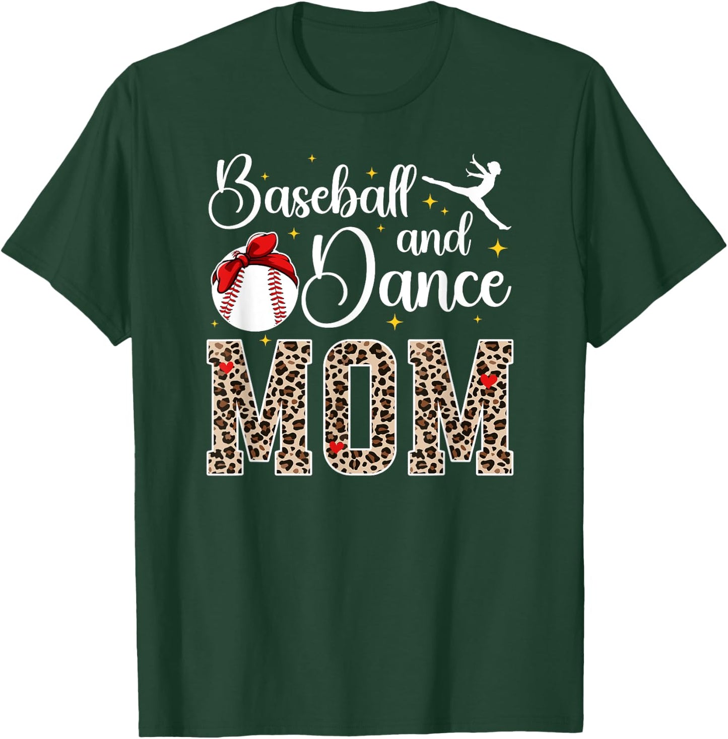 Baseball And Dance Mom Leopard Dancer & Baseball Player Mom T-Shirt - T-Shirt | Forest