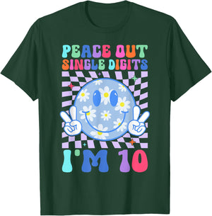 Peace Single Digits I'm 10 Smile Face For Birthday Girls T-Shirt - T-Shirt | Forest