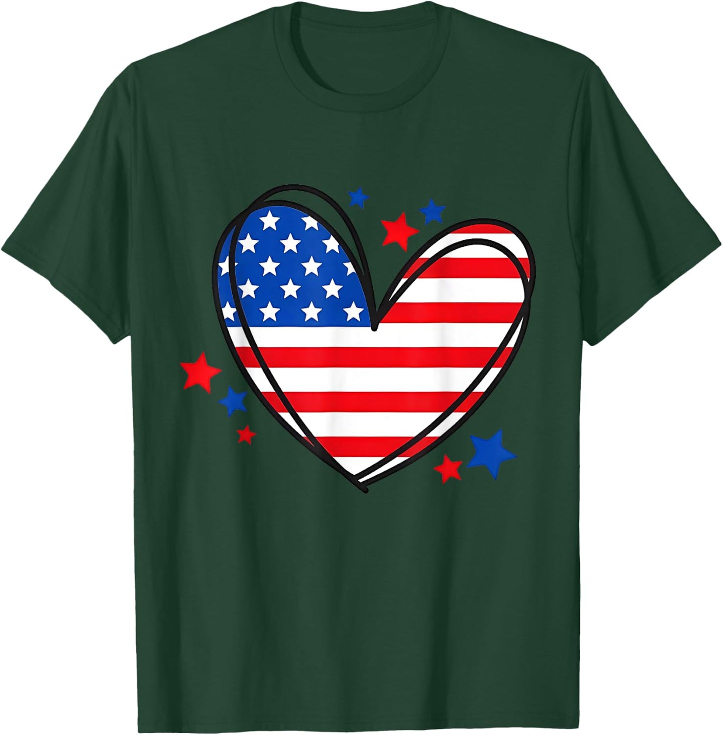 American Flag Heart Independence Day 4th of July Women Kids T-Shirt - T-Shirt | Forest