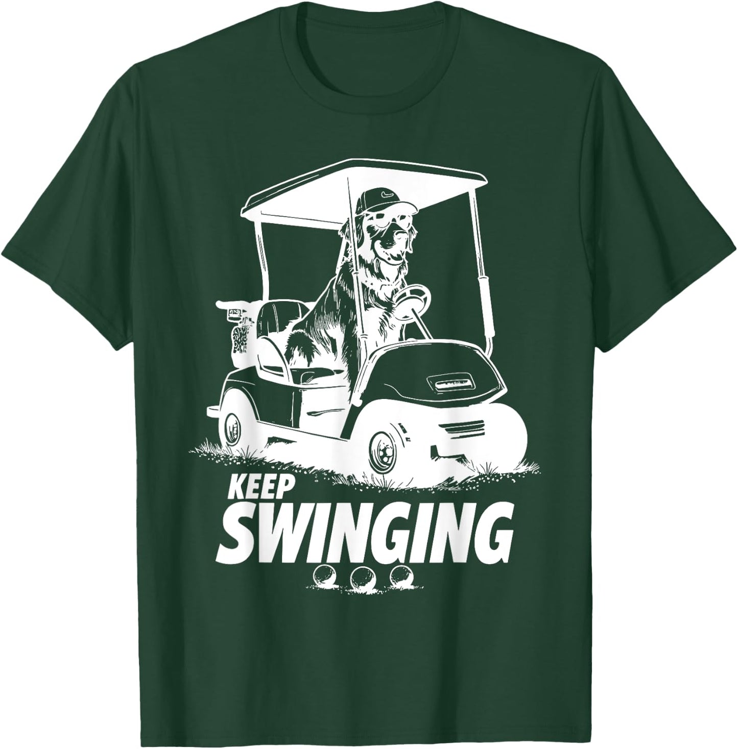 Swinging Golf Cart Dog Golden Retriever Golfer Dog Owner T-Shirt - T-Shirt | Forest