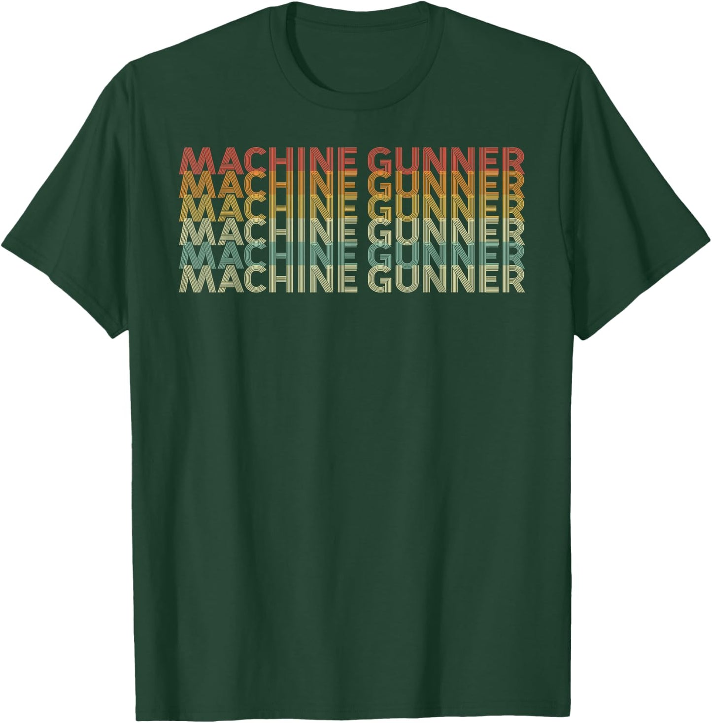 Retro 70s Machine Gunner Job Title T-Shirt - T-Shirt | Forest