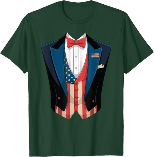 American Flag Tuxedo Costume Funny 4th of July USA T-Shirt - T-Shirt | Forest