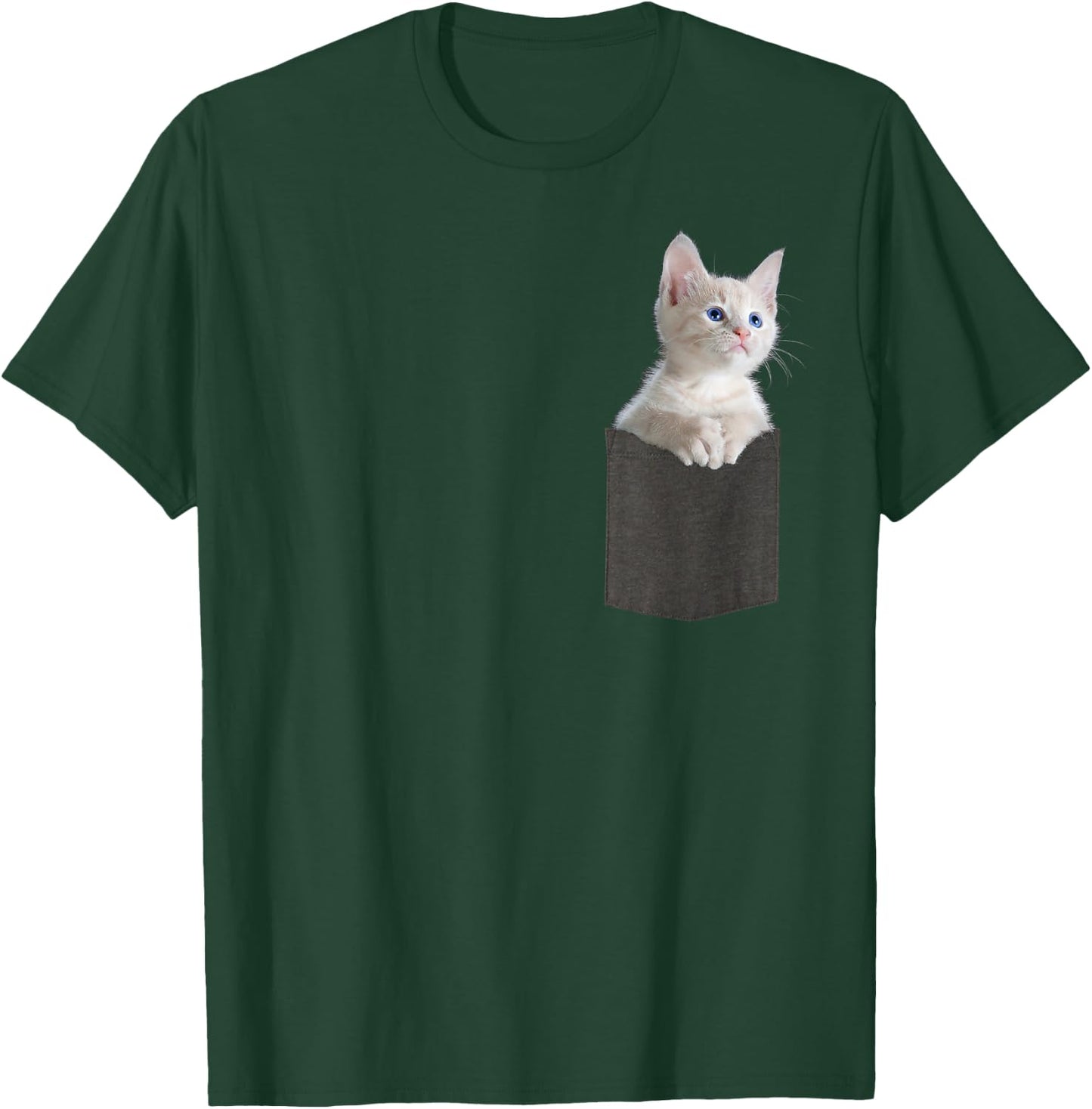 White Kitten Cat in Pocket with Blue Eyes Cute Cat T-Shirt - T-Shirt | Forest