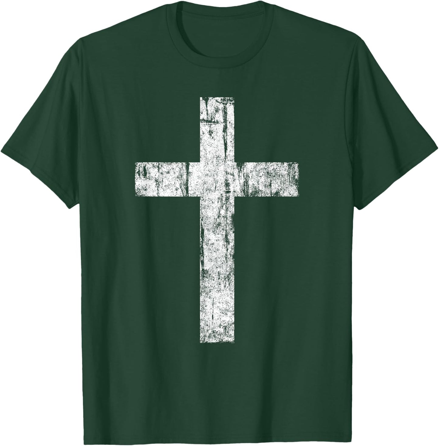 Cross Distressed Style Inspirational Christian Faith T-Shirt - T-Shirt | Forest
