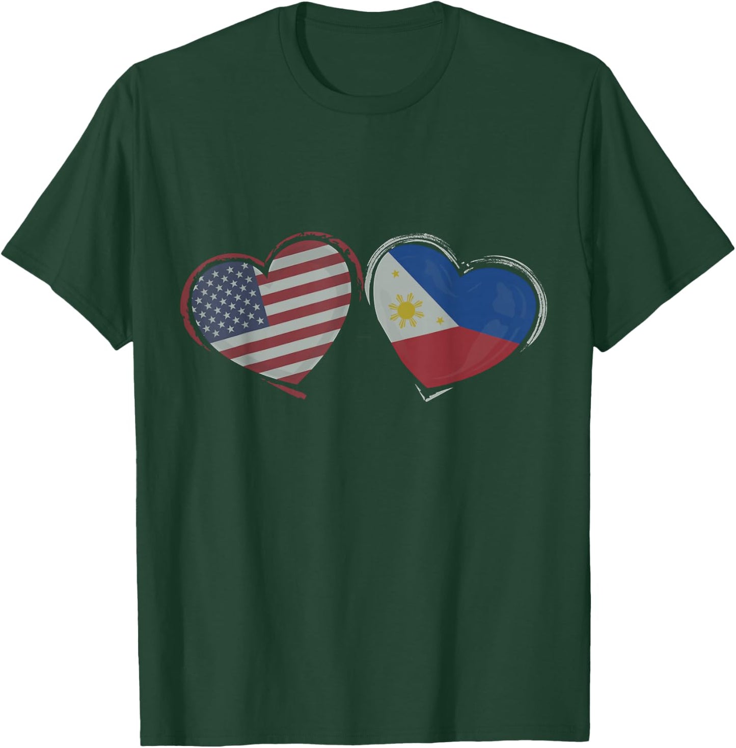USA Philippines Flag Heart Valentines Day Filipino American T-Shirt - T-Shirt | Forest