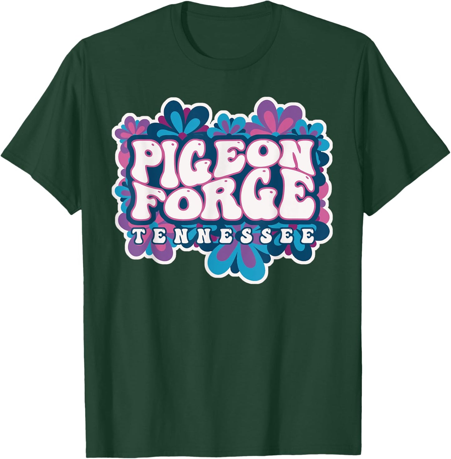 Pigeon Forge Tennessee Travel Hippie 70s Groovy Wavy Text T-Shirt - T-Shirt | Forest