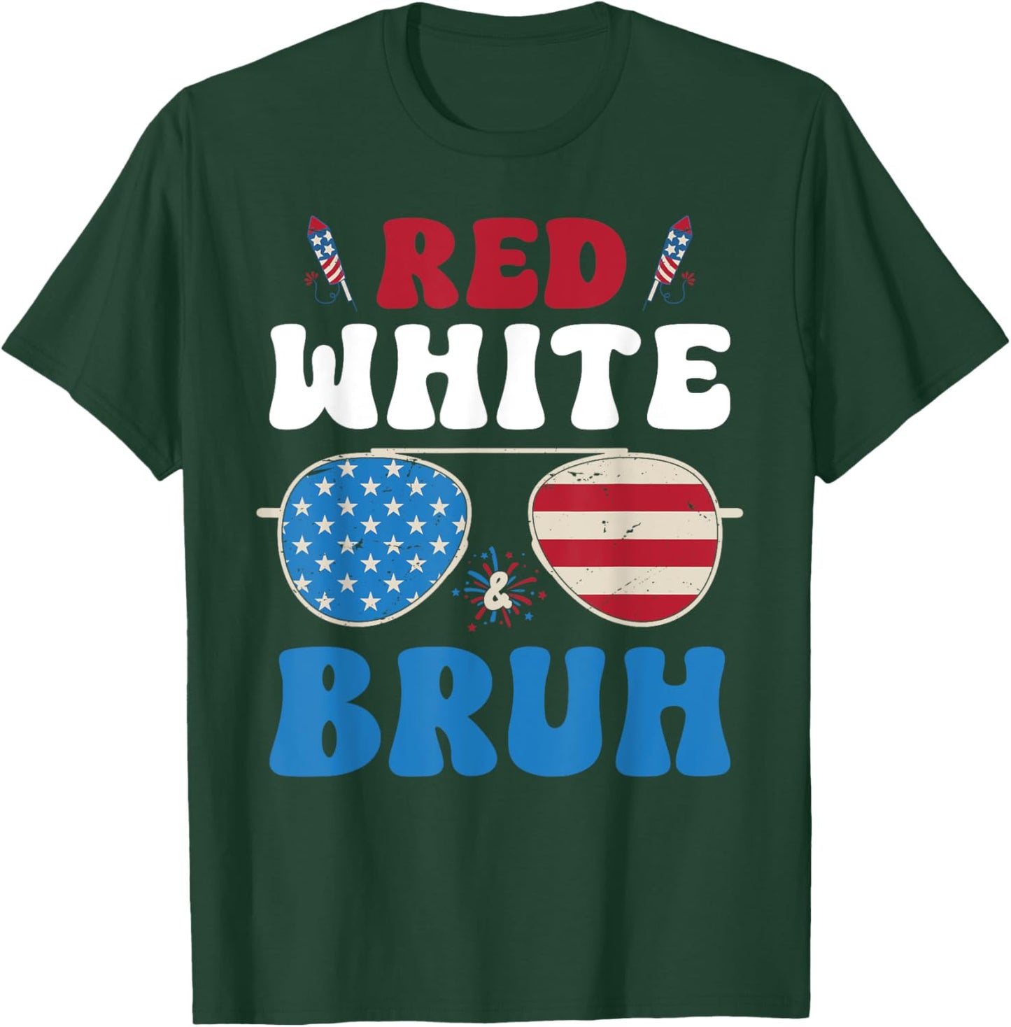 Red White and Bruh Patriotic Boys 4th of July 2025 Fun Kids T-Shirt - T-Shirt | Forest