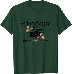 Photographer Story Plate Vintage Floral Camera Photography T-Shirt - T-Shirt | Forest