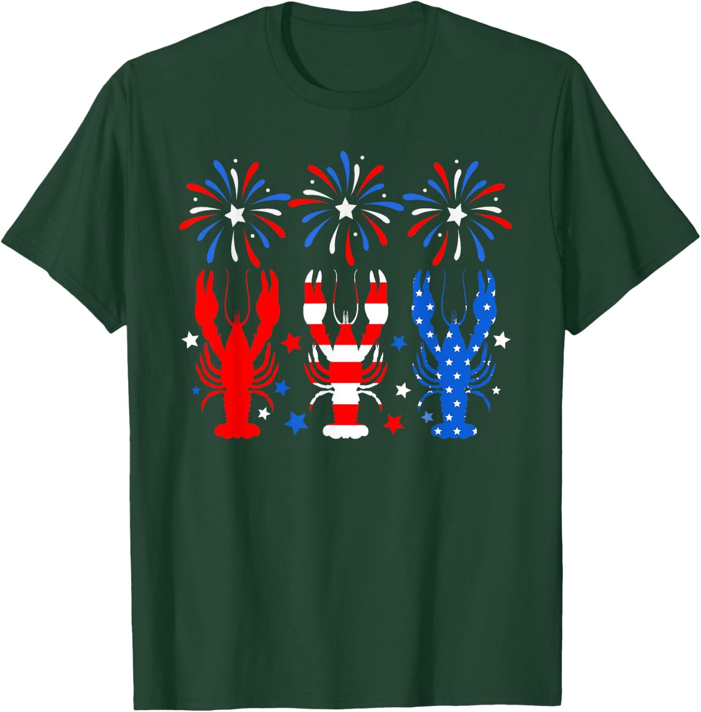 4th Of July Crawfish American Flag Red White Blue Fireworks T-Shirt - T-Shirt | Forest
