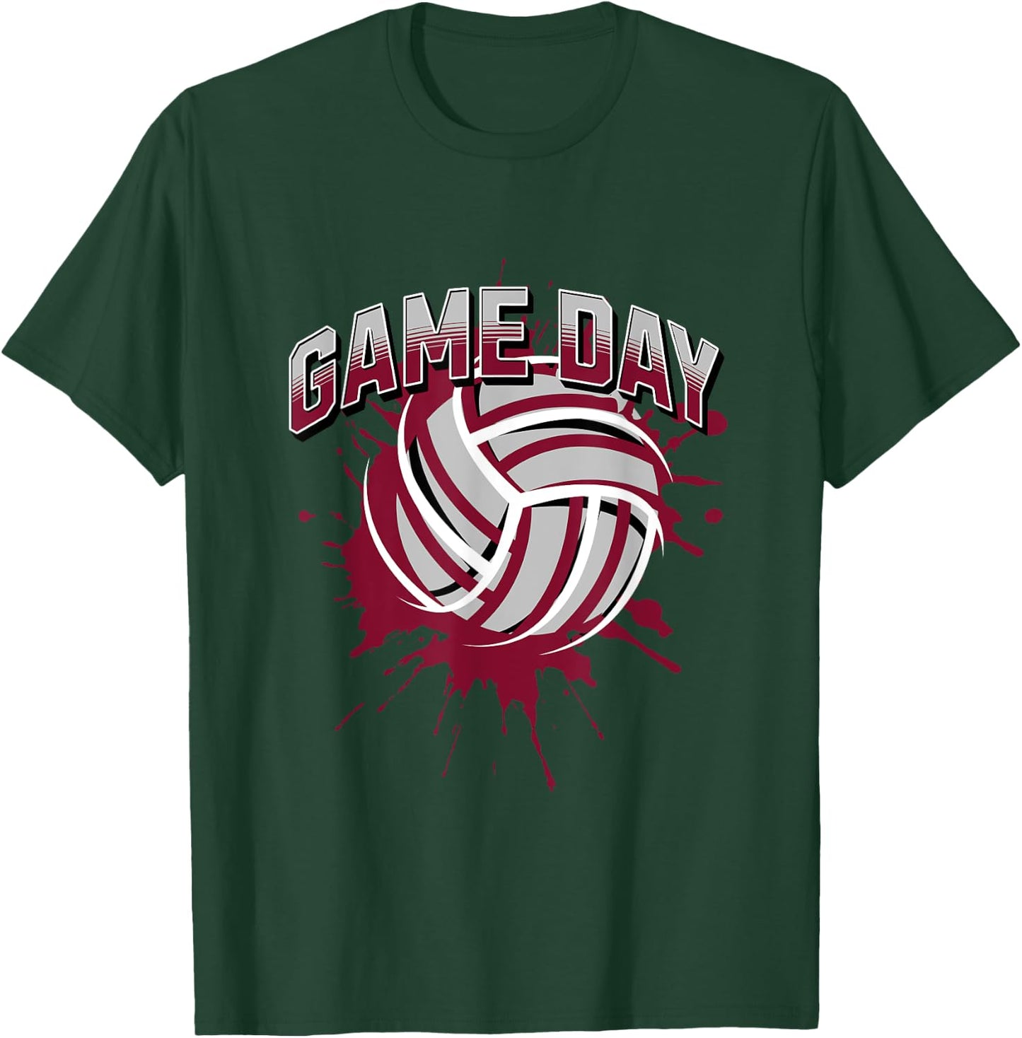 Volleyball Parents Team Game Day Maroon & White Art T-Shirt - T-Shirt | Forest