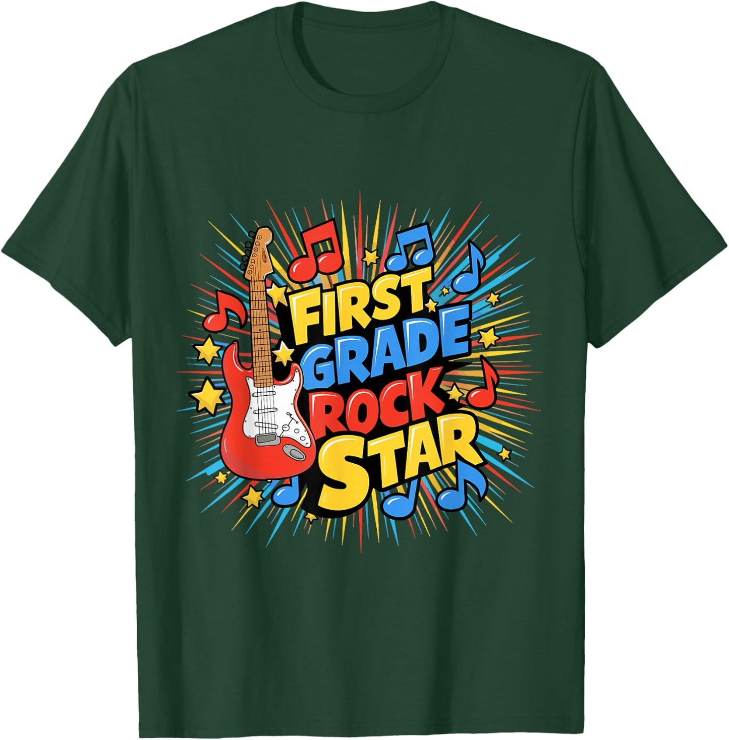 First Grade Rockstar Teacher Student Men Women Boys Girls T-Shirt - T-Shirt | Forest