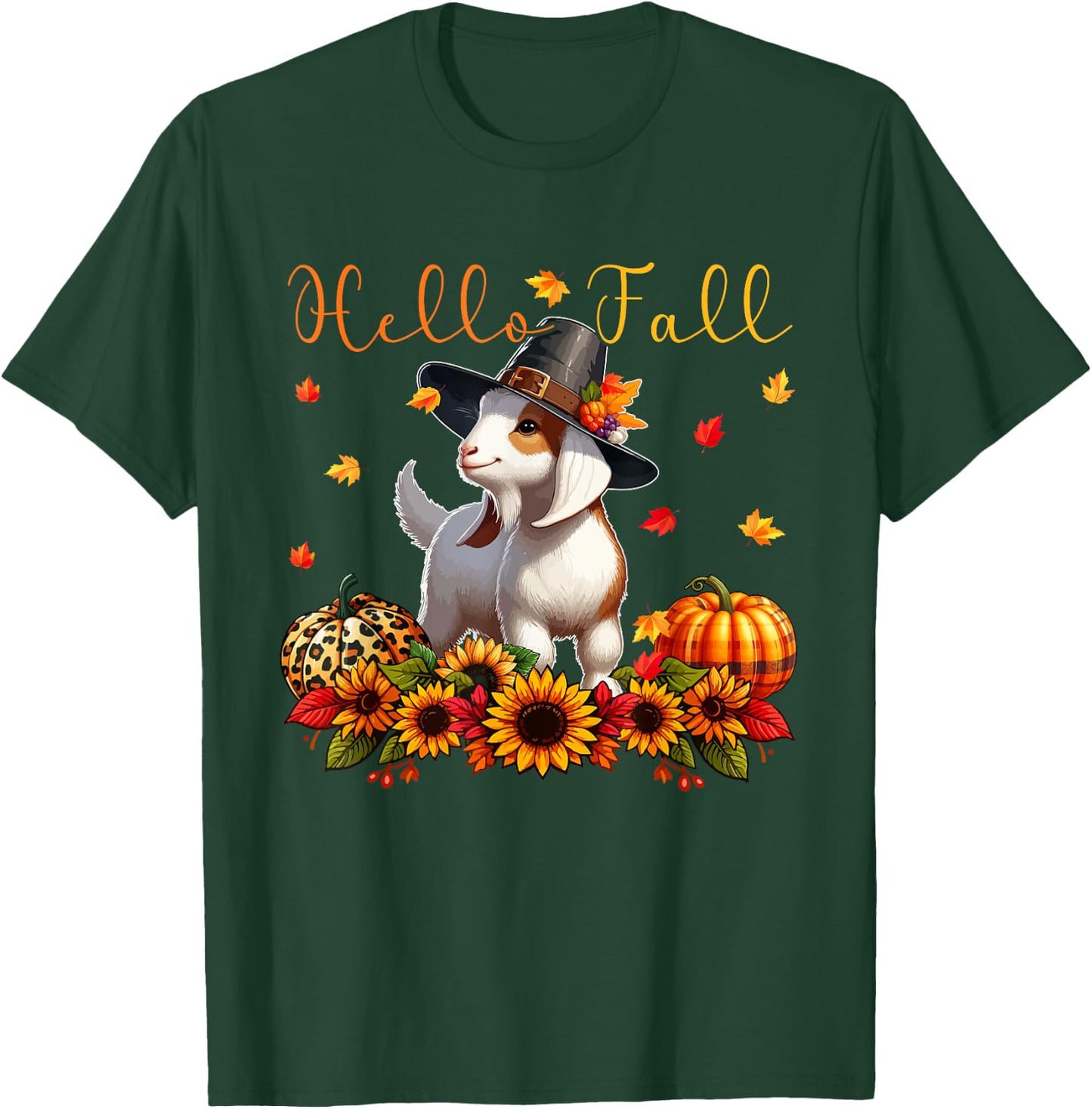 Fall Thanksgiving Goat Costume Autumn Leopard Pumpkins T-Shirt - T-Shirt | Forest