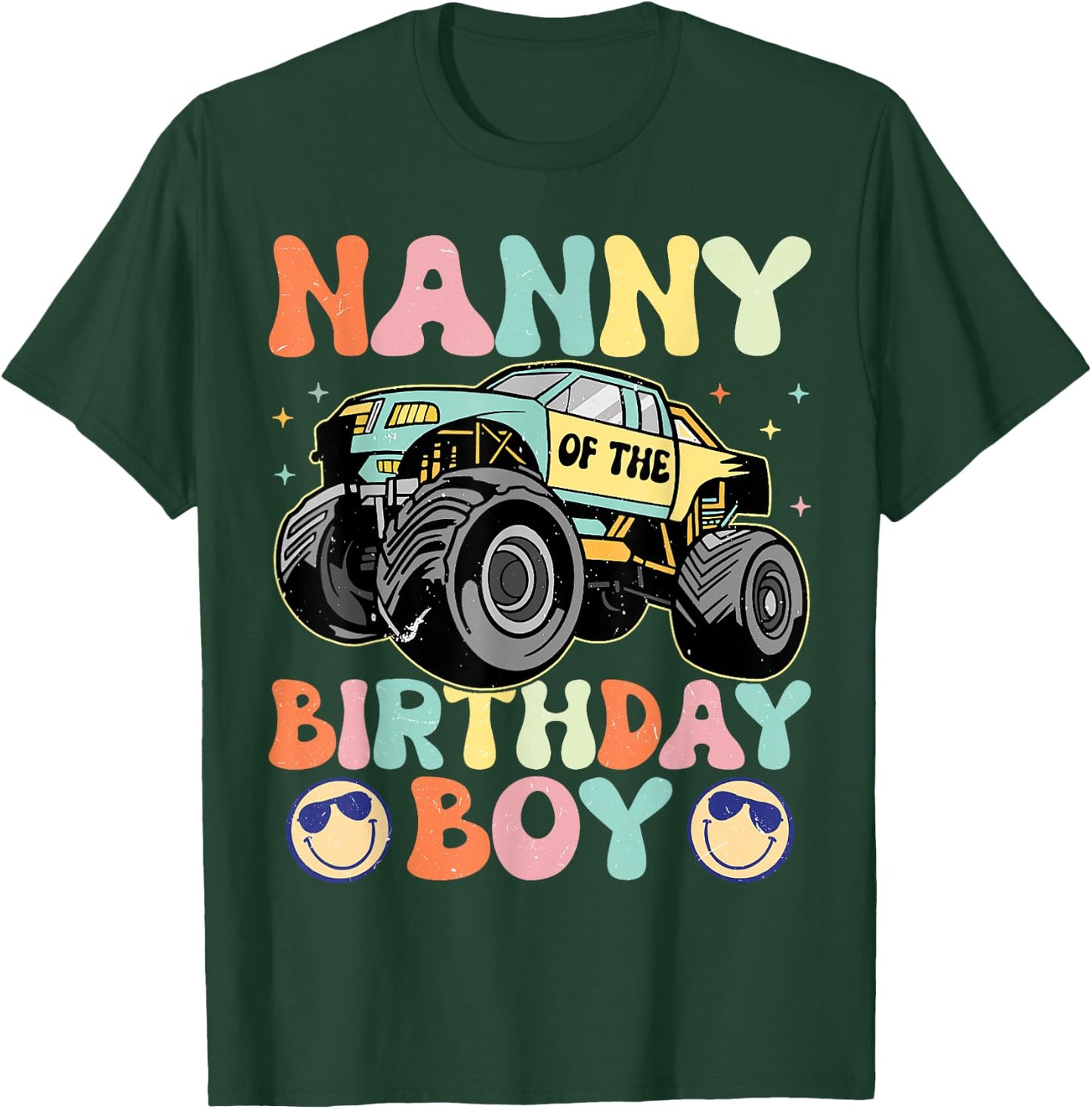 Monster Truck Nanny Of The Birthday Boy Matching Family T-Shirt - T-Shirt | Forest