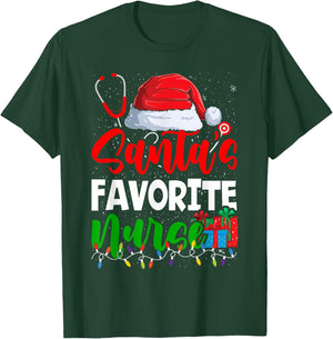 Santa's Favorite Nurse Christmas Nursing T-Shirt - T-Shirt | Forest
