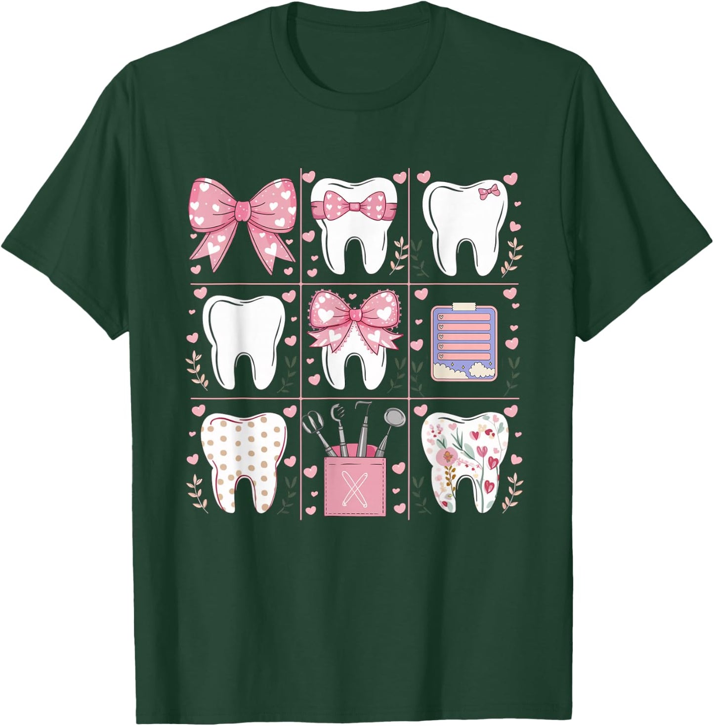 Pink Coquette Bow Cute Teeth Dentist Squad Dental Assistant T-Shirt - T-Shirt | Forest