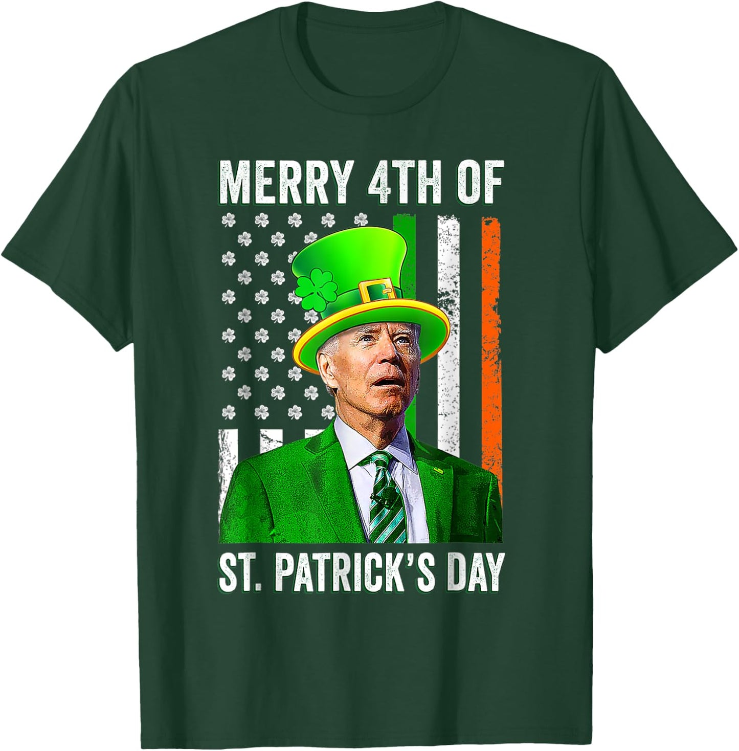 Merry 4th Of St Patrick's Day Joe Biden Leprechaun Hat T-Shirt - T-Shirt | Forest