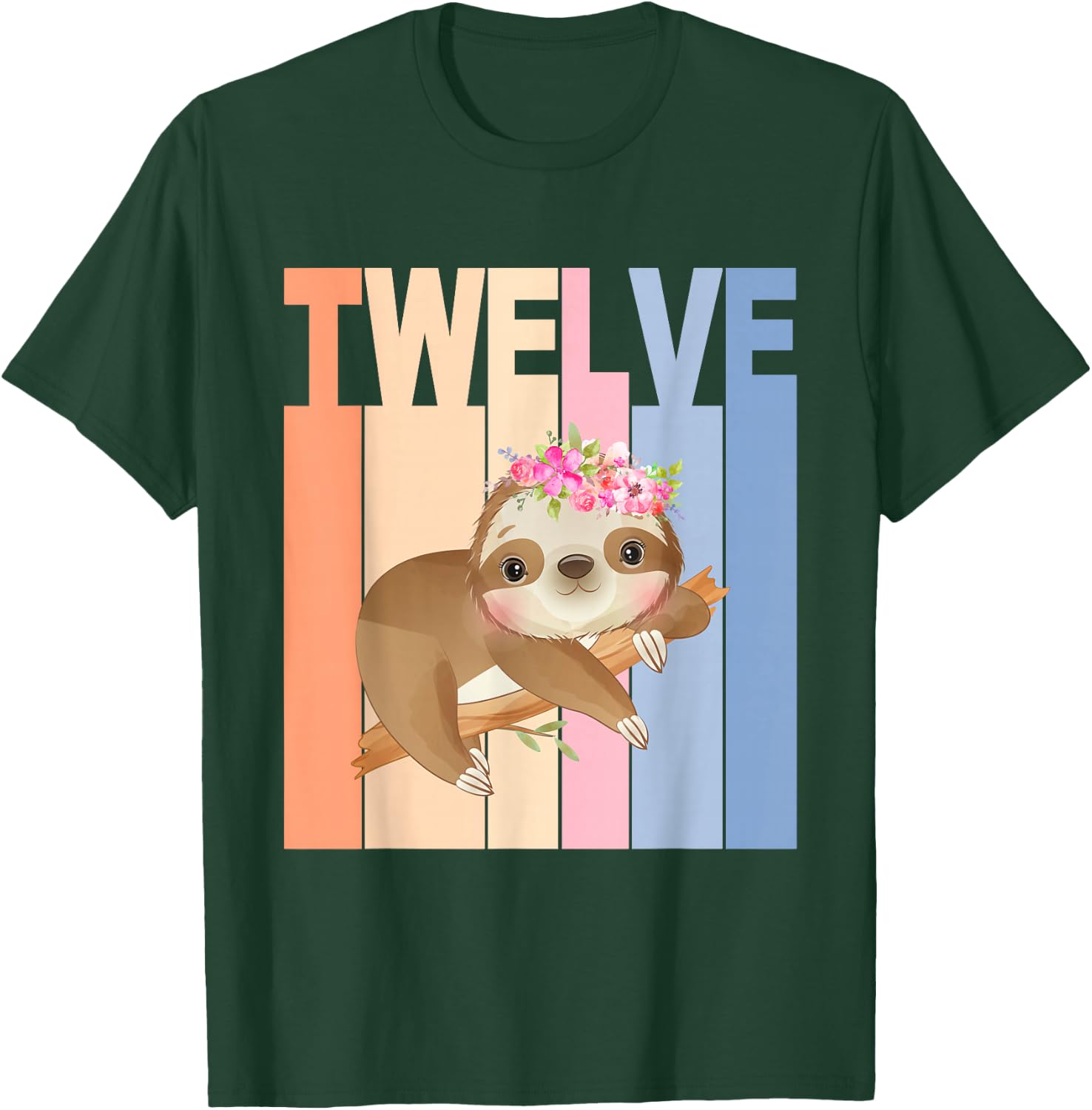 12 Year Old Cute Sloth Birthday Girl 12th Birthday Party T-Shirt - T-Shirt | Forest