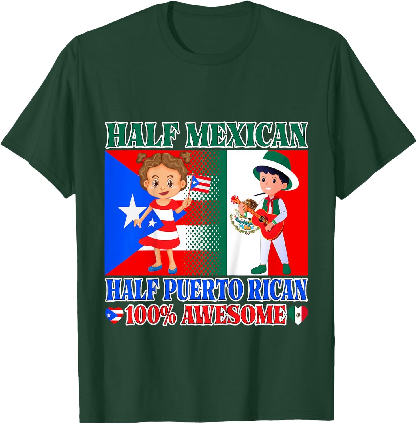 Kids Half Mexican Half Puerto Rican Mexico Flag Toddler Girl Boy T-Shirt - T-Shirt | Forest