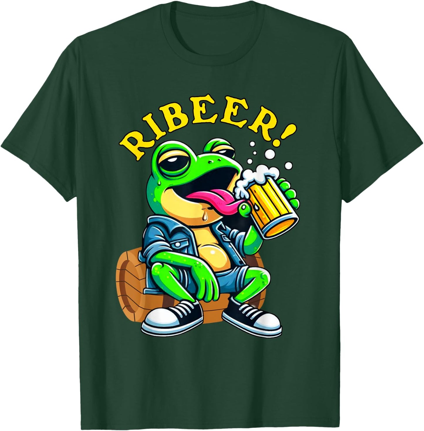 Drunk Frog Drinking Beer Ribeer Funny Beer Drinkers Frog T-Shirt - T-Shirt | Forest