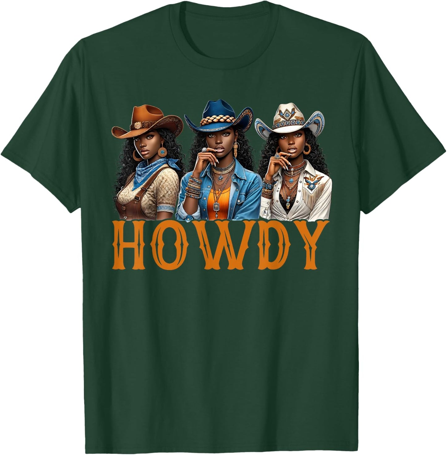 Howdy Western Rodeo Melanin Black Cowgirl African American T-Shirt - T-Shirt | Forest