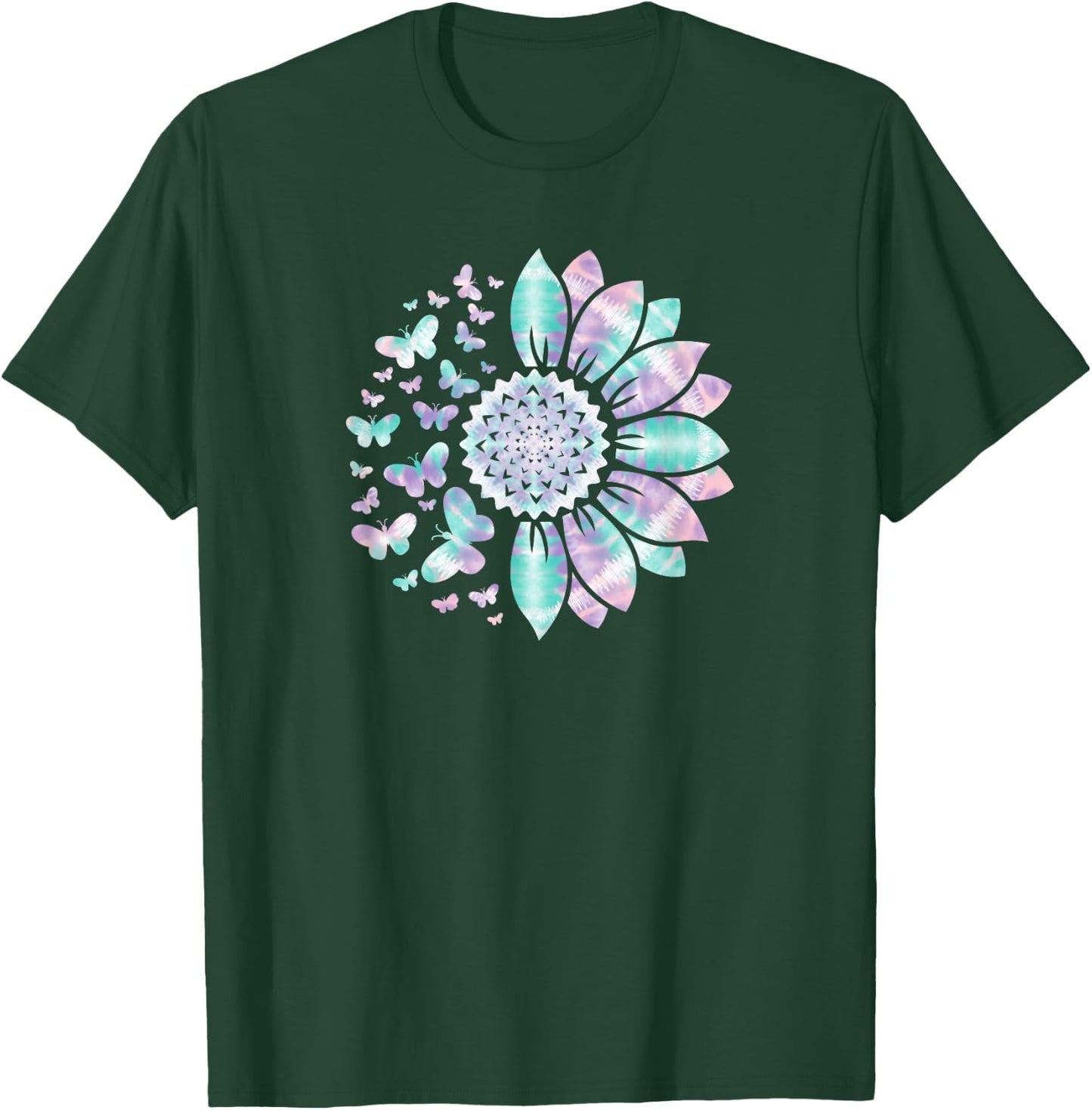 Sunflower Sun Flower Tie Dye Daisy Butterflies Women Girls T-Shirt - T-Shirt | Forest