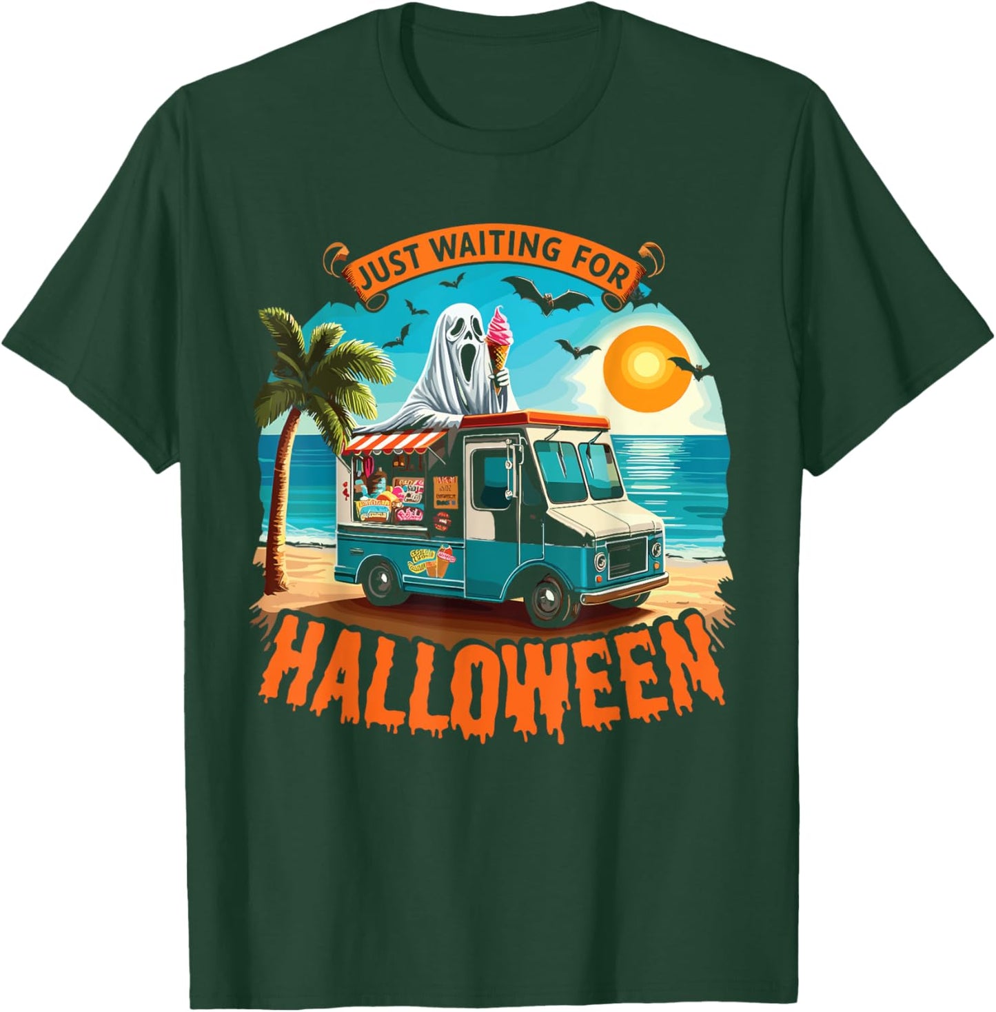 Skeleton Just Waiting For Halloween Halloween Summer Ghost T-Shirt - T-Shirt | Forest