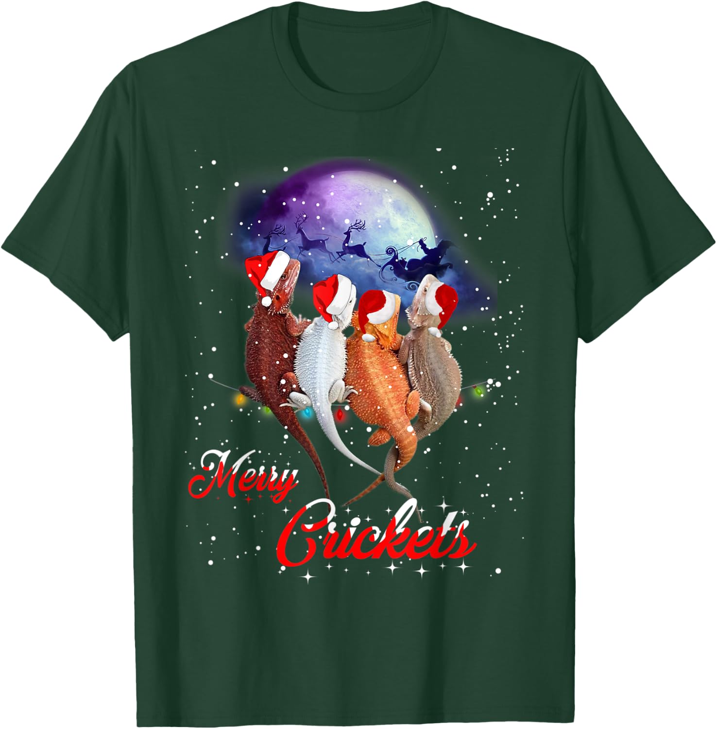 Funny Bearded Dragon Christmas Merry Crickets Gift T-Shirt - T-Shirt | Forest