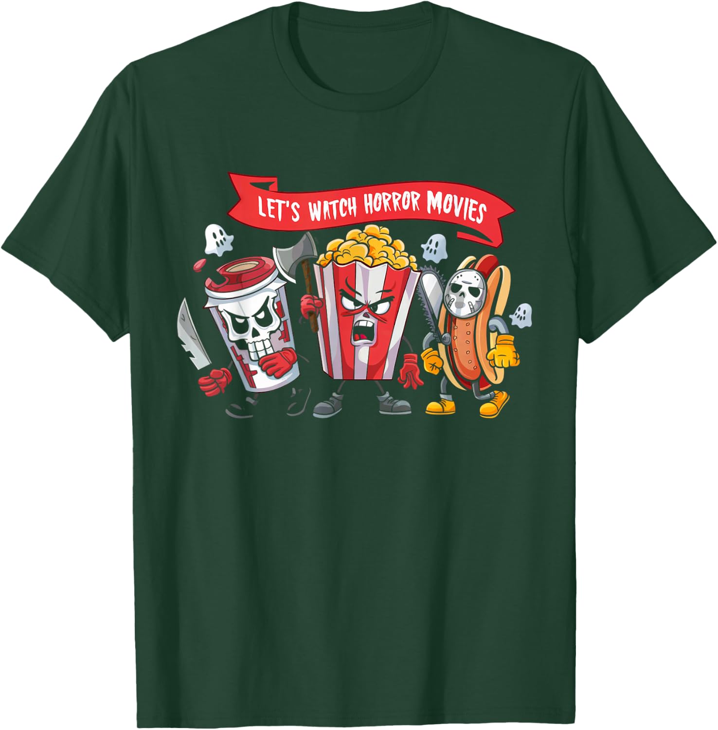 Lets Watch Horror Movies Lover Shirt Fun Halloween Skeleton T-Shirt - T-Shirt | Forest