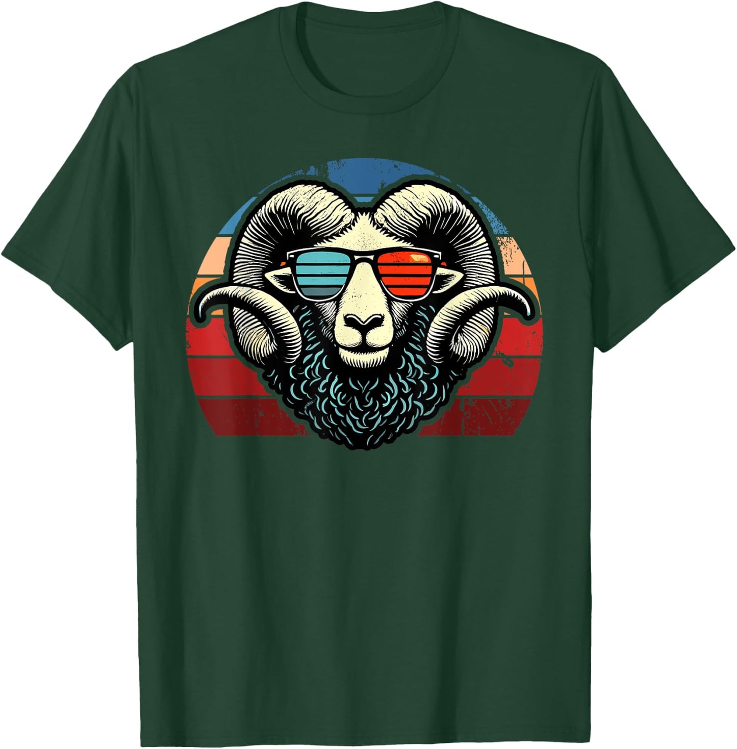 Retro Ram in Sunglasses Men Women Kids Novelty Funny Ram T-Shirt - T-Shirt | Forest