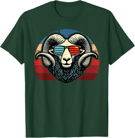Retro Ram in Sunglasses Men Women Kids Novelty Funny Ram T-Shirt - T-Shirt | Forest
