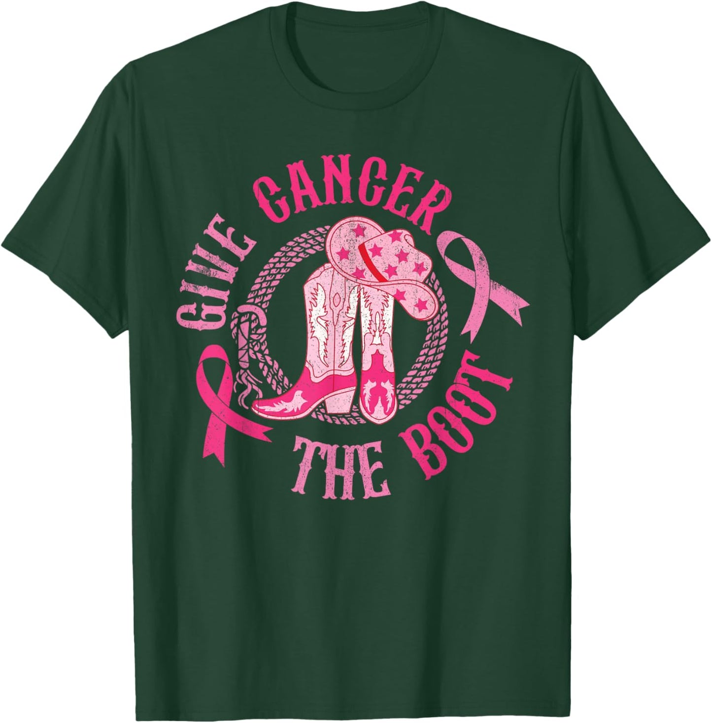 Give Cancer Boot Cowgirl Western Breast Cancer Pink Ribbon T-Shirt - T-Shirt | Forest