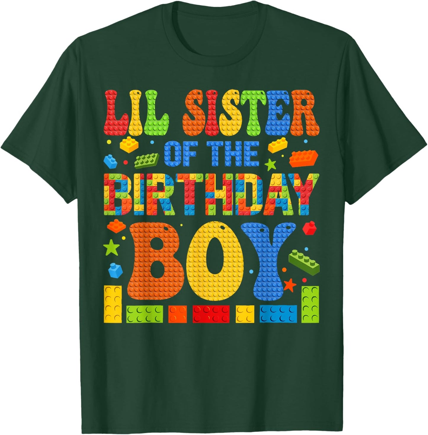 Lil Sister Of The Birthday Boy Building Block Birthday Party T-Shirt - T-Shirt | Forest