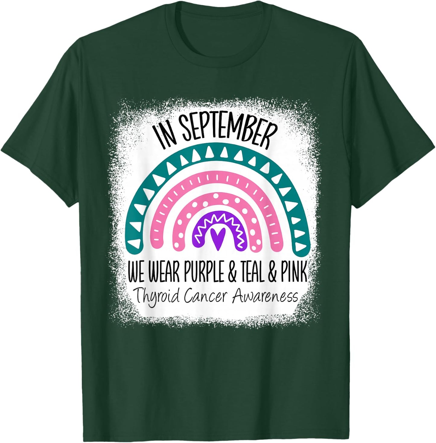 Rainbow September Green Thyroid Cancer Awareness Ribbon T-Shirt - T-Shirt | Forest