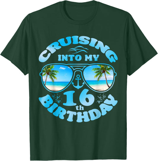 Cruising Into My 16th Birthday-16th Birthday Cruise 2024 T-Shirt - T-Shirt | Forest