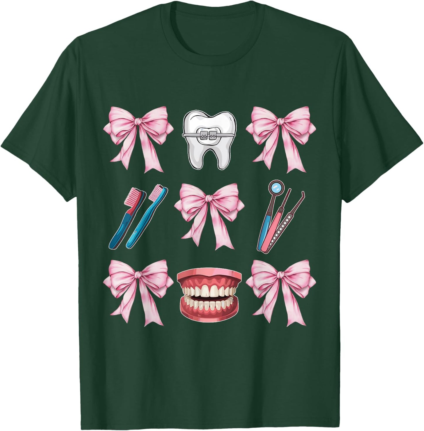 Cute Pink Coquette Bow Dentist Squad Teeth Dental Assistant T-Shirt - T-Shirt | Forest