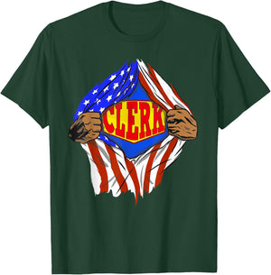 Funny Super Clerk Hero Job T-Shirt - T-Shirt | Forest
